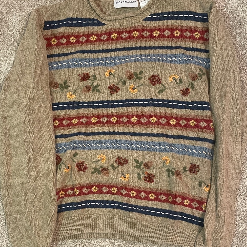 Colorful Striped Floral Sweater
